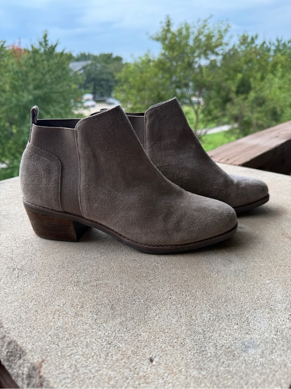 me too Taupe Suede Ankle Booties